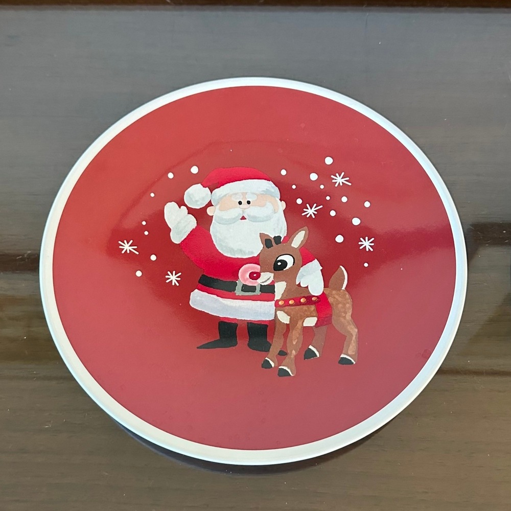 Pottery Barn Kids Rudolph Red Nosed Reindeer Santa Melamine Christmas Plate